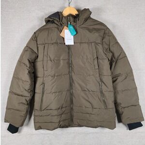 Wantdo Mens Hooded Puffer Jacket Olive Green Recycled Insulated Coat E15 Size M